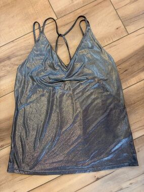 Molly Bracken Shimmery Charcoal Metallic V-Neck Cami